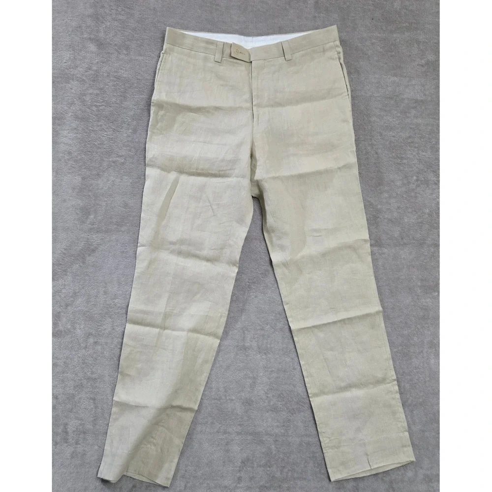 Calvin Klein Linen Trousers Men 34R Casual Beach Wedding Coastal Neutral Preppy